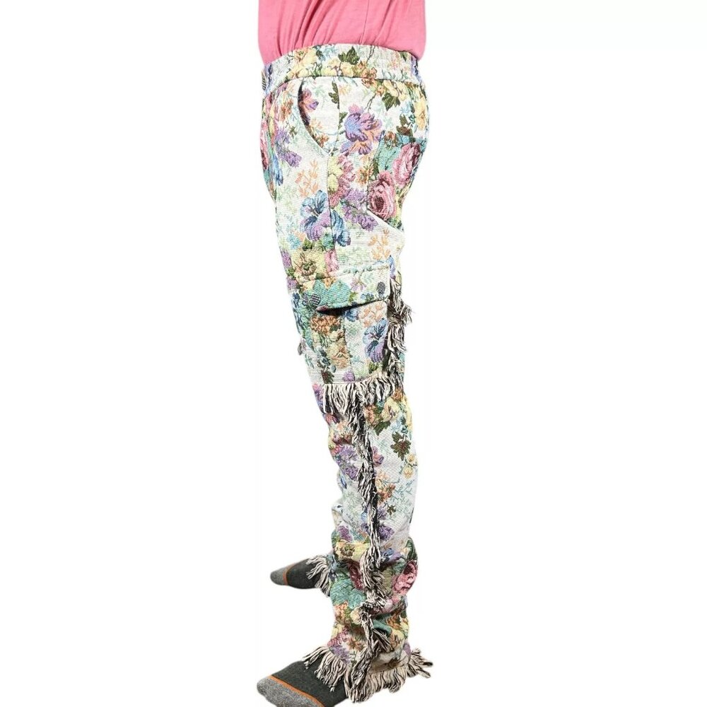 Vintage Guapi Floral Tapestry Mid Rise Frayed Edge Cargo Trouser Pants Size 30 - Picture 3 of 16